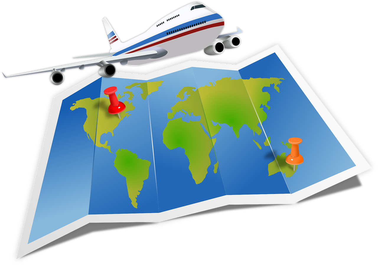 image of plane crossing global map